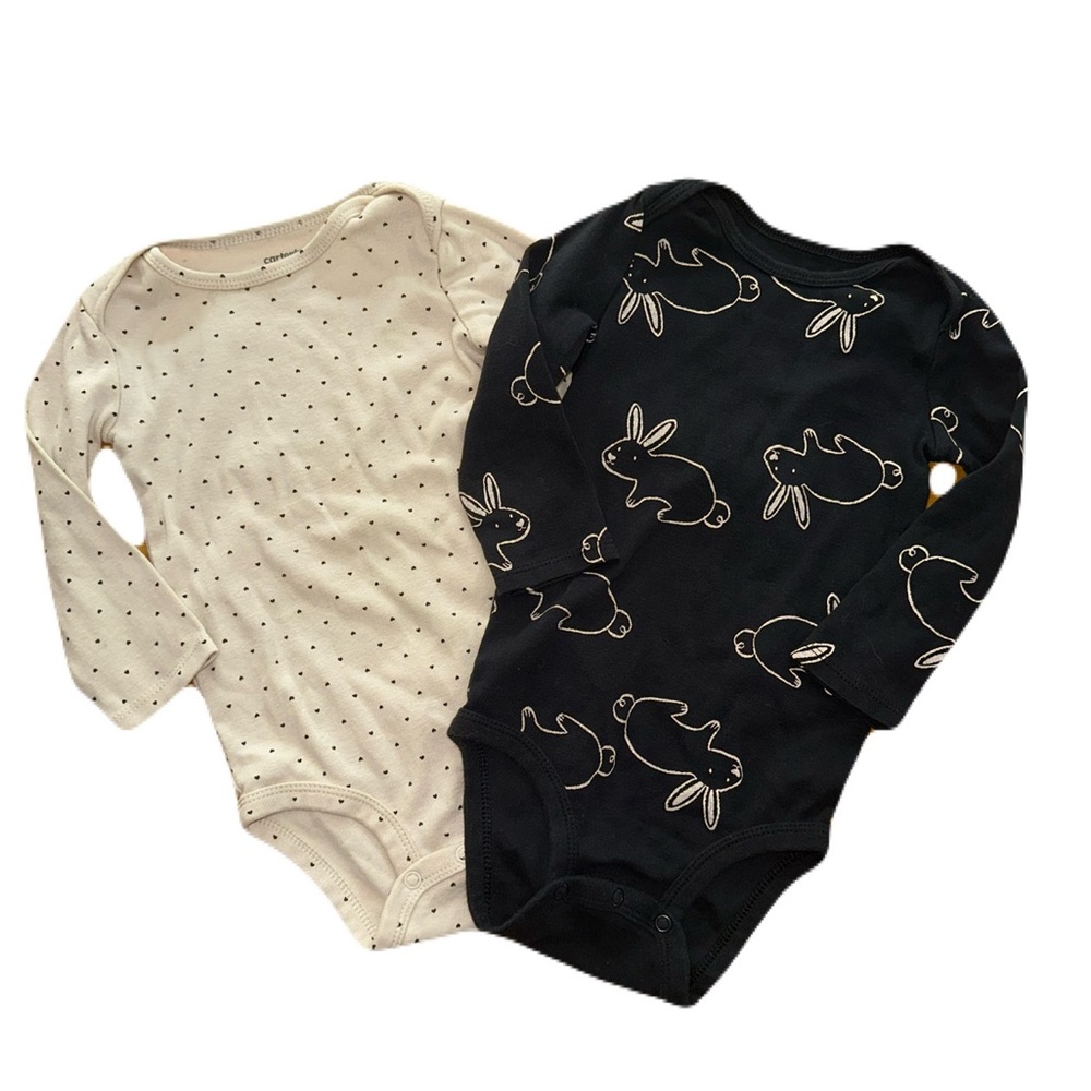 Carter's Heart and Bunny Print Long Sleeve Onesies (2), 18 Months